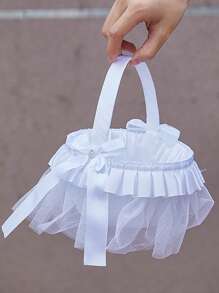 1 pieza Canasta grande para niña de las flores para bodas, canasta de boda de hadas, canasta de pétalos de marfil, confeti, dulces, suministros para fiestas, canasta de frutas, decoración del hogar, regalos, decoraciones de cumpleaños, decoraciones de fiesta, decoraciones de despedida de soltera, verano, playa, regreso a la escuela, suministros escolares, decoración de habitación