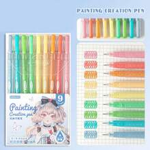 1 Box 9PCS Quick-Drying Gel Ink Pens, Medium Tip (0.5mm), 9 Colors, Plastic Material, Ideal For Drawing And Journaling