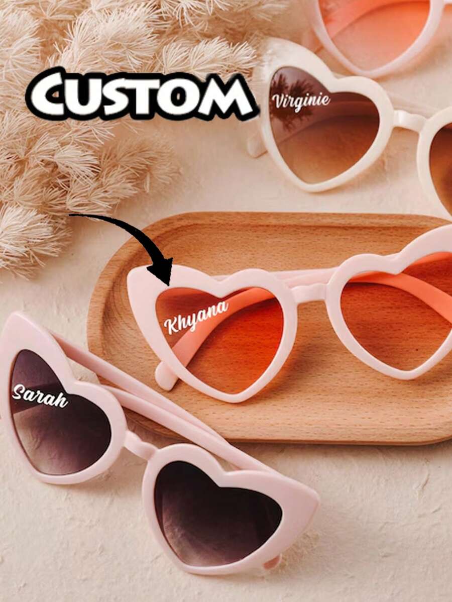Personalized Custom Name Fashion Bridal Fashion Glasses, Unique Bridesmaid Gifts, Bachelorette Party Gifts, Custom Heart Shaped Bridesmaid Fashion Glasses, Wedding Gifts, Heart Shaped Glasses Candy Color Frameless Fun Heart Shaped Glasses For Women Men Party Gifts, Stylish, Fashionable, High Quality, Modern - Multicolor - View 1