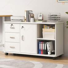 Archivador de 3 cajones, archivador lateral extraíble, soporte para impresora con estantes de almacenamiento abiertos para oficina en casa - Blanco - Ver 2