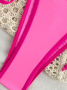 Set Baju Renang Bikini Bandeau Seksi Warna Kontras Wanita dengan Tali Leher, Liburan Pantai & Liburan Musim Semi Warna Pink Musim Panas - Berwarna merah muda - View 6