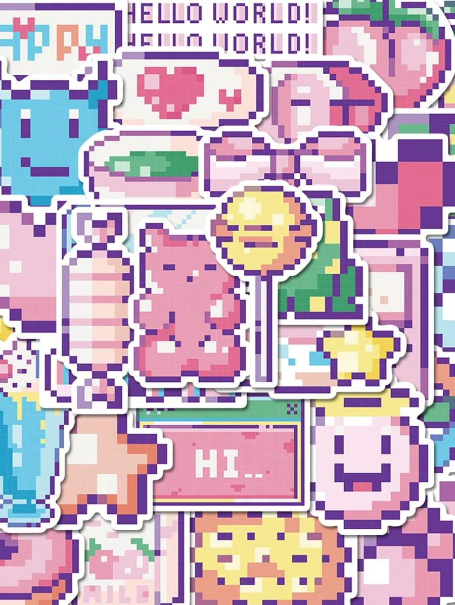 45 件装像素 INS 风格卡通涂鸦贴纸用于装饰水瓶笔记本行李箱防水贴纸