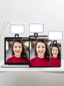 1 pezzo Luce ricaricabile a molletta per video/foto con 3 modalità di illuminazione, luce per telefono, adatta per trucco, live streaming, conferenze zoom, compatibile con e Android, ideale per vacanze estive, registrazione audio/video, interviste, gaming e live streaming con mini microfono