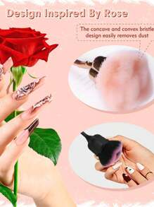 Rose Shaped Nail Brush, Multi-Purpose For Cleaning Hand Dust, Makeup Blush, Setting Powder, Easy To Carry And Clean, Suitable For Nail Salons, Personal Use, Home, And Travel As Manicure Tool Accessory - Multicolor - View 5