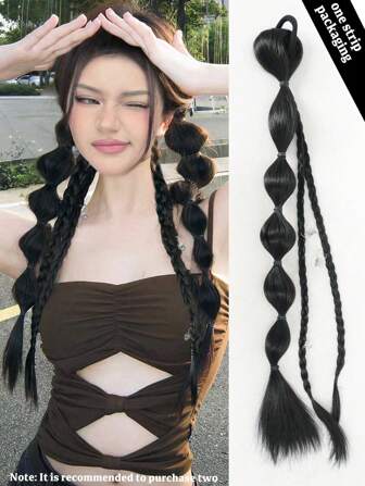 合成长直发自然泡泡辫马尾辫假发带橡皮筋自然时尚