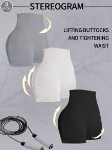 3条装无缝顺滑收腹内裤，适合搭配低腰裙，塑身运动内裤，提臀瑜伽短裤，腰带运动短裤，女士内衣 - 彩色 - 查看 1