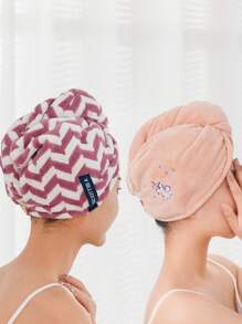 2 件装涤纶吸水干发帽，多种图案，女士发巾，时尚女孩淋浴浴帽返校发帽浴巾适用于美容院、酒店运动、家居必需品、毛巾、皮肤护理 - 2pcs(多色) - 查看 3