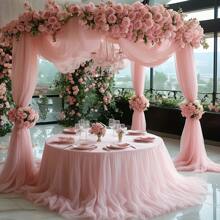 1pc Elegant Pink Sheer Curtain, 26.2ft Chiffon Drape Fabric For Wedding Arch Decor, Party And Event Backdrop, Hanging Wall Decor