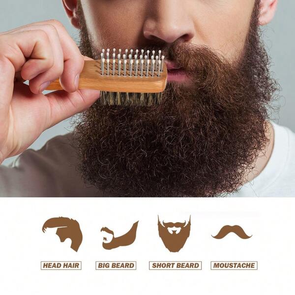 Peine para barba con crin de cerdo, versátil para hombres y mujeres, peine de doble uso, herramienta de peinado para barba de hombre, cepillo con textura de aceite, herramienta para cortar el cabello, puede cuidar la barba y peinar el cabello