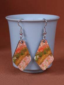 1 Pair Vintage Style Double-Sided Painting Wooden Geometric Earrings, Suitable For Daily And Vacation Wear (12) - Vintage Oil Painting Earrings 12 - View 12
