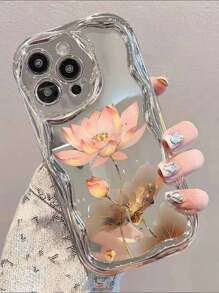 电镀高端奶油波浪边电镀银植物莲花涂装防震手机壳保护套兼容 16/16 Pro/16 Plus/16 Pro Max/15 Pro Max/11 Pro/12 Pro Max/14 XR/7/8，涂装兼容 15 Pro Max、Apple 13 手机壳、14 Apple 11 软壳、P12 防震 XS 奶油波浪边新款涂装 TPU 防震软手机壳防水防摔防刮