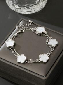 1pc Simple & Fashionable Clover Pendant Casual Bracelet For Men, Daily Wear Birthday Gift (Random Beads On First Layer, Gift Box Not Included) - White - View 4