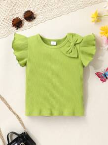 Conjunto de 2 piezas para niña: Top con mangas tipo gorra y adorno de lazos y pantalones largos con estampado floral, para verano