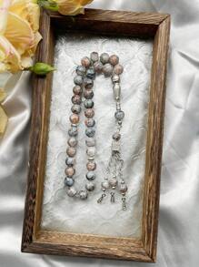 1pc 33 Beads Glass Beaded Bracelet With Square Decor, Classic & Fashionable, Suitable For Men's Daily Wear TASBIH - Grey - View 4