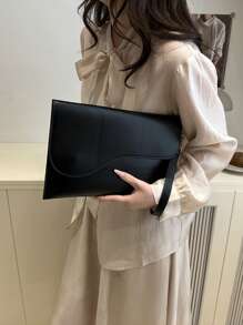 Fashionable Solid Color Asymmetrical Flip Envelope Bag, Versatile And Simple Wrist Bag, Suitable For Shopping, Wallets, Shopping, Young Women, College Students, Newcomers, White-Collar Workers. They Are Very Suitable For Offices, Universities, Work, Business, Commuting, Outdoor Activities, Travel, And Outings - Black - View 3