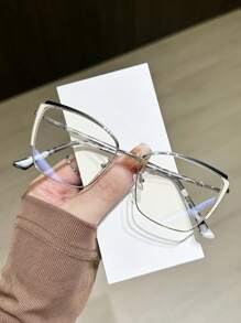 1 pieza Gafas con montura de acero inoxidable con forma de ojo de gato y incrustaciones de strass para uso diario casual con lentes planos - transparente - Ver 13