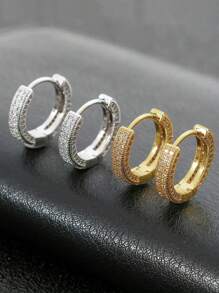 2件套男士朋克耳环，钛金属耳钉，金银色镶钻耳环