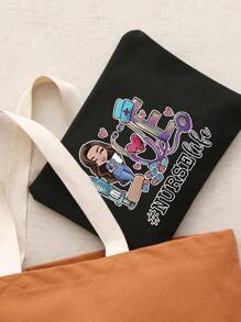 多功能帆布拉链药包，带彩色医疗印花，护士主题化妆包 - 轻质无味涤纶旅行洗漱包