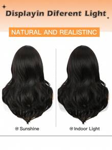 编织假发优雅卷发波浪中长女士假发 - 唐长纤维，玫瑰网帽，150% 密度，适合所有人 - 黑色 - 查看 7
