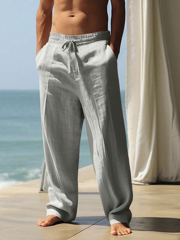 Men's Loose Fit Breathable Linen Casual Sports Pants, Spring/Summer