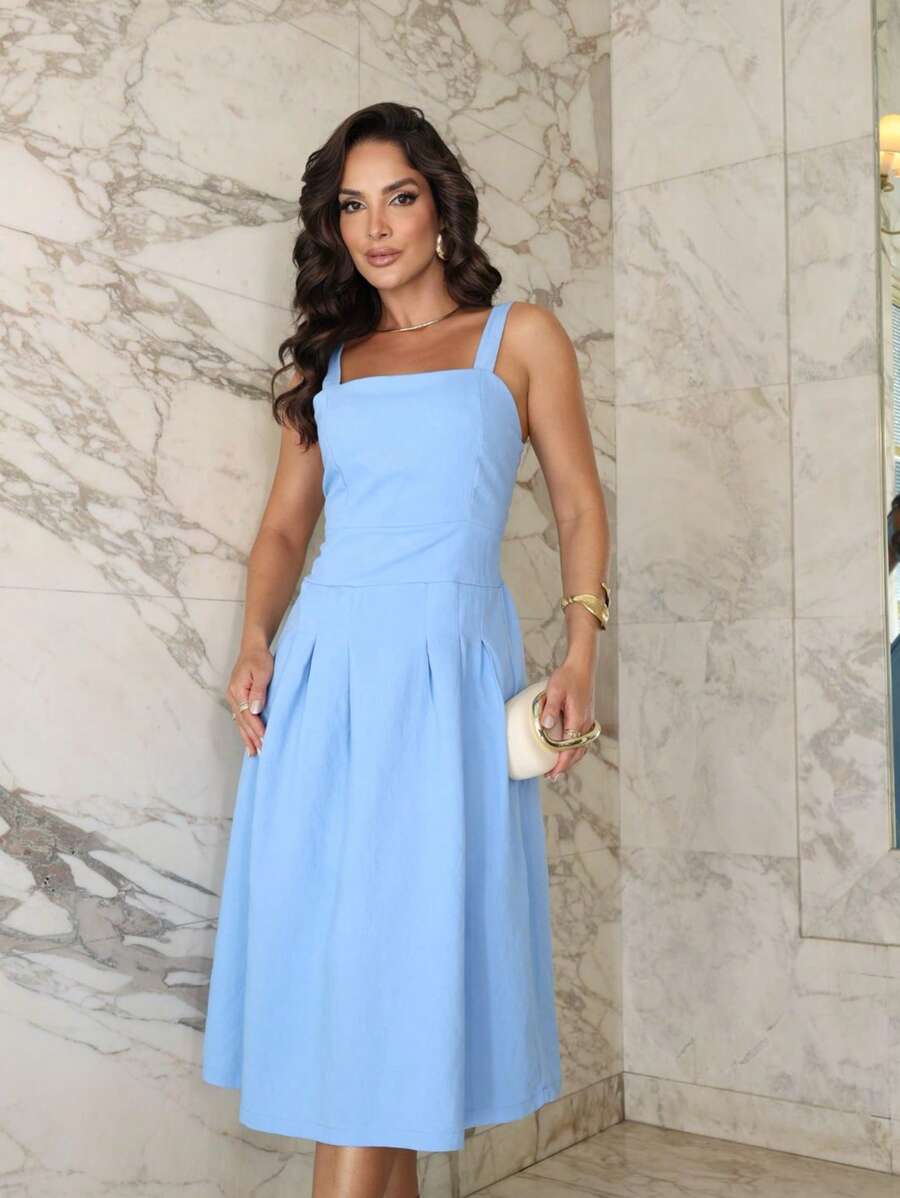 STRAPPY MIDI DRESS PLAINSimpleElegantCasualBacklessKnot - trắng - Xem 1