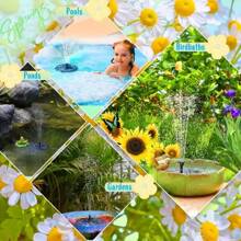 Upgraded Solar Powered Floating Water Fountain For Garden Outdoor Decoration, With 6 Nozzles, For Bird Bath, Garden, Pond, Fish Tank, Aquarium, Swimming Pool, Waterproof IPX8