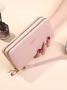 Women's Fashion Double Zipper Long Clutch Wallet Minimalist Embossed Leather Design Large Capacity Double Layer For Women Wallet Mini Wallet Purse Wallet Long Wallet Wristlet Wallet Wallet