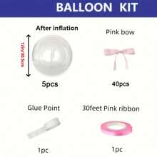 47pcs Transparent Balloon And Pink Bow Wedding Decor Set, Simple Wedding Decoration, For Birthday, Wedding, Engagement, Outdoor Photo Props, Baby Shower, Farm, Bachelorette Party, Gender Reveal, Balloon Arch - Clear - View 4
