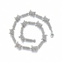 1pc Punk Style Fully Iced-Out Necklace, 3D Hip-Hop Rhinestone Embedded 18inch Infinity Chain Necklace And 8inch Bracelet Jewelry Set For Men - White - View 1