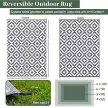 Treeboy Outdoor Rug For Patios Waterproof, Anti-Slip Plastic Straw Garden Mat Carpet UV Resistant Indoor Area Rugs For Camping, Deck, Beach, Picnic, Backyard - Grey & White - View 4