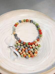 1 Set DIY Beading Materials Handmade Bracelets, 6mm & 8mm Ceramic Beads, Not Finished Product