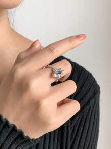 Anillo de compromiso de plata de ley 925 con un sencillo diamante, regalo para el amor, aniversario, San Valentín, bodas, fiestas y uso diario