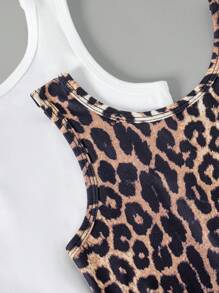 Girls Leopard Print Sleeveless Romper - Multicolor - View 7