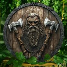 8x8 Inch Classic Viking Shield Theme Flat Metal Wall Decor Plaque, Multipurpose Flat Metal Sign For Home, Office, Living Room, 2D High Definition Printing, Waterproof, Pre-Drilled Holes, Random Hole Positions