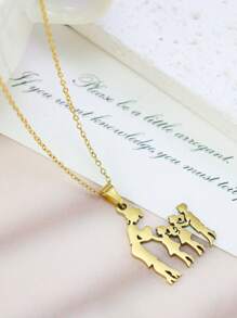 1 件不锈钢可爱卡通吊坠项链，女士时尚毛衣链，母亲节、圣诞节、日常穿着的理想礼物 - 金色 - 查看 3