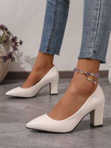 Fall/Winter 2025 Women's Ivory Versatile Pointed Toe Chunky Heel Pumps,Elegant,Elegant