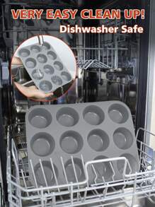 1 Piece Silicone Muffin Pan-12 Cup Muffin Cupcake Baking Pan, Non-Stick Silicone Cupcake Molds For Baking Muffin, Cake, Tart, Bread, Brownie (Grey) - Grey - View 11