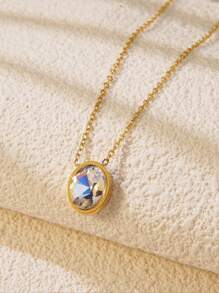 1pc Stainless Steel Candy-Color Enameled Glass Decor Pendant Necklace, Suitable For Daily Wear, Perfect Gift For Girlfriends - Yellow Gold - View 7