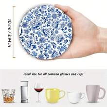 4pcs Blue And White Porcelain Flower, Animal, Car Printed Wooden Cup Coasters, Heat Insulation Coasters For Tea Cup, Coffee And Beverage Cup, Ideal Home And Restaurant Decor, Collectible Wooden Coasters - Multicolor - View 6