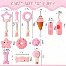13pcs Cat/Dog Lover Gift And Dog/Cat Mom Love Pet Chew Toy Set: Puppy Teething Toys, Squeaky Toys, Poop Bag Holders And Dispenser, Suitable For Small Dog Lover And Dog Mom Loves, Various Shapes Satisfy Different Chewing Needs, Interactive Toy Accessories For Small Dog Lover And Dog Mom Loves