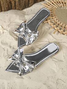 New Gold Women's Casual Bohemian Flat Sandals, Versatile Beach Slippers, Simple Comfortable Vacation Party Soft Sole Non-Slip Plus Size Pointed Toe Flip Flops - Silver - View 5