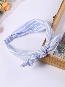 1pc Blue Countryside Style Teen's Headband, Suitable For Daily Wear And Vacation, Spring/Summer - Blue and White - View 5
