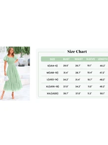 Women's Pleated Mid-Length Tulle Dress Summer Puffy Short Sleeve Square Collar Ruffled Wedding Guest Party Dress - 藏蓝色 - 查看 7