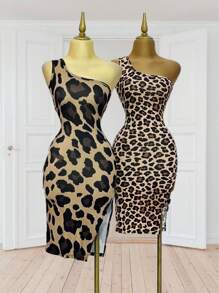 Vestido Casual Animal Print - Café - Ver 3