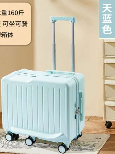 Equipaje de 23 pulgadas de unicolor con seis ruedas, con estilo simple y atmosférico tipo Ins, gran capacidad, ganchos, reposapiés y puertos USB, adecuado para viajar con niños, accesorios de vacaciones, artículos esenciales de verano, bolsa para la escuela, accesorios escolares