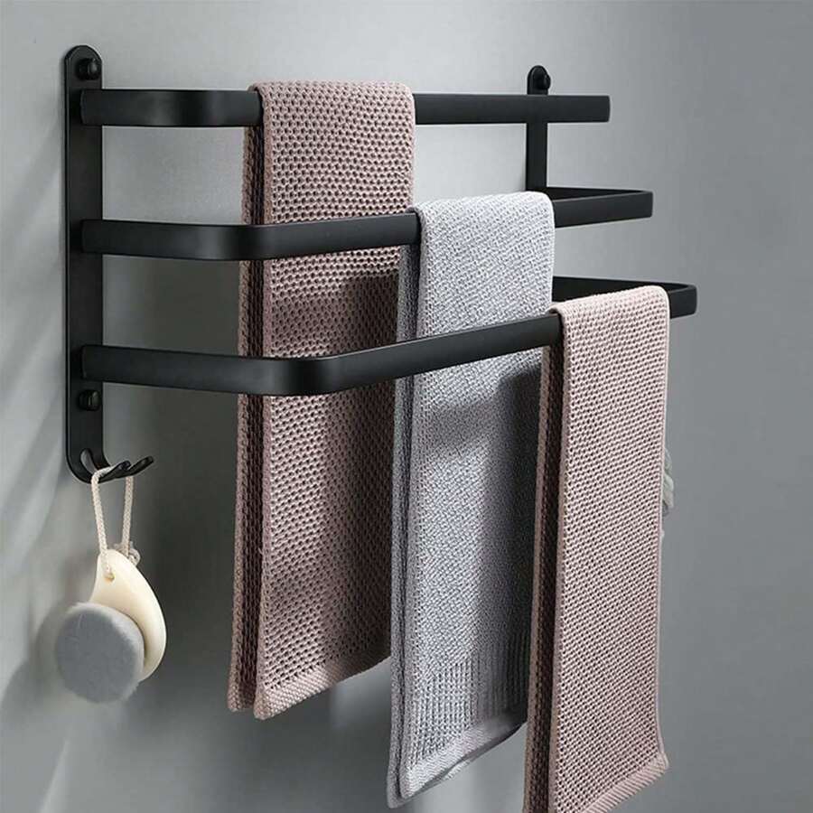Toallero de baño de 40 cm, Toallero de pared, Toallero de pie, Accesorios de baño, Toallero de baño sin taladrar - Negro - Ver 1