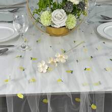 1 pieza Camino de mesa bordado con margaritas, mantel de encaje sencillo, decoración bordada con margaritas y verdor en estilo rústico y elegante, adecuado para bodas, reuniones familiares, fiestas de cumpleaños y decoración textil DIY