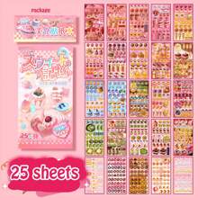 25 arkuszy Vintage-Style Materiał Cięcie Naklejki Książka, Deser Temat Rzemiosło Scrapbooking Dekoracyjne Naklejki, Artykuły Szkolne, Powrót Do Szkoły