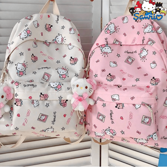  Sanrio 授权 Hello Kitty 2025 背包 - 防水动漫书包，带多个口袋、可调节透气肩带和双侧瓶架（返校/圣诞节礼物）学生和旅行