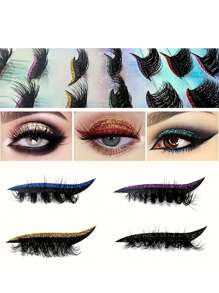 Glitter Self-Adhesive Eyeliner And False Eyelashes Set - Waterproof, No Glue Required, Suitable For Party And Stage Makeup